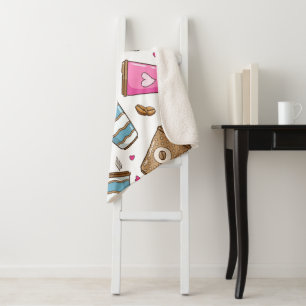 Cobertor Sherpa Café, Café Feijão, Corações, Café Lover