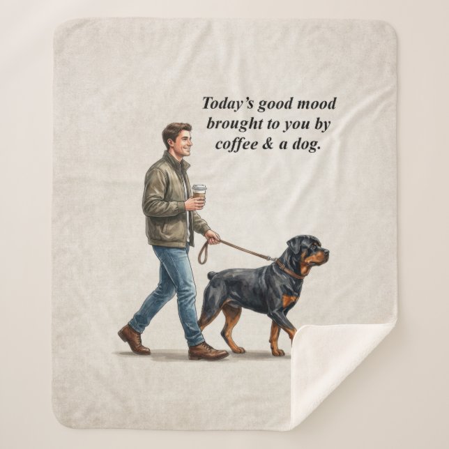 Cobertor Sherpa Café & um Dia Aconchegante com Rottweiler (Frente)