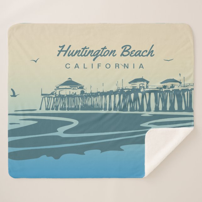 Cobertor Sherpa Cais de Huntington Beach, CA - ilustração feita (Frente (Horizontal))