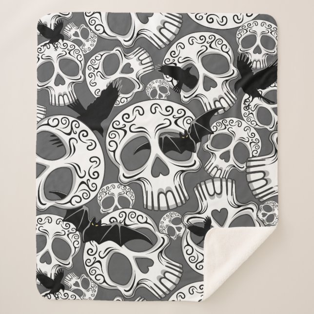 Cobertor Sherpa Calaveras Decorativas do Halloween (Frente)