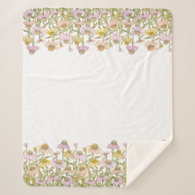 Cobertor Sherpa Caldeiras de Arte Botânica Floral Média (Frente)