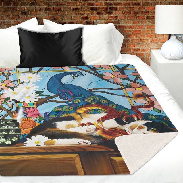 Cobertor Sherpa Calico Cat Dragon Red (Criador carregado)