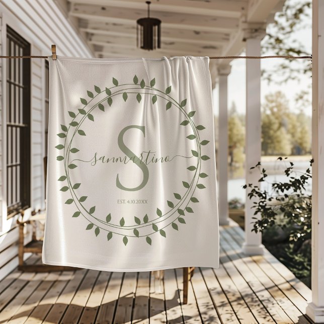 Cobertor Sherpa Calligraphy Script Wreath Monogram (Criador carregado)