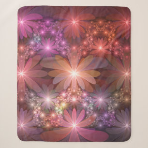 Cobertor Sherpa Cama De Flores Arte Fractal Abstrato brilhante Col