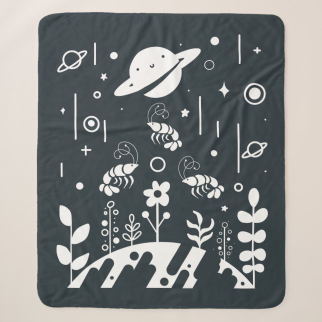 Cobertor Sherpa Camarão e planetas espaciais celestiais (Frente)