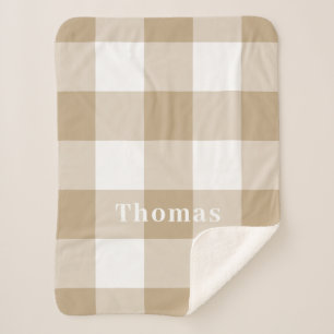 Cobertor Sherpa Camel Gingham Pattern Monographic Name