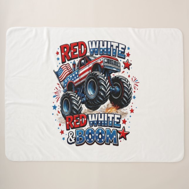Cobertor Sherpa Caminhão Monstro Red White Boom (Frente (Horizontal))