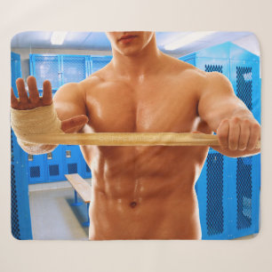 Cobertor Sherpa CamisaSlipperyJoe do homem musculoso sem abs peito