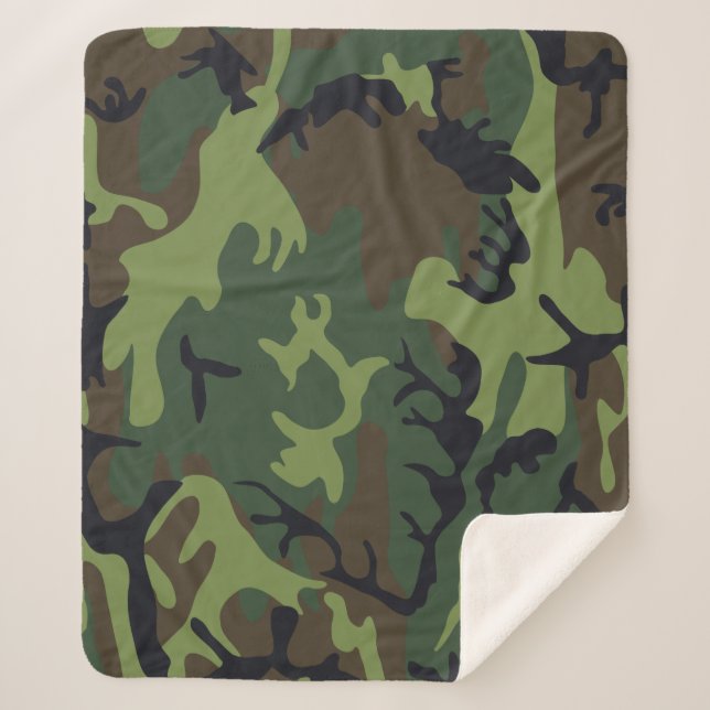 Cobertor Sherpa Camo Militar Floresta Verde (Frente)