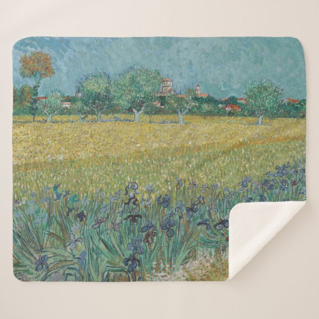 Cobertor Sherpa Campo com Íris Perto de Arles Vincent Van Gogh (Frente (Horizontal))