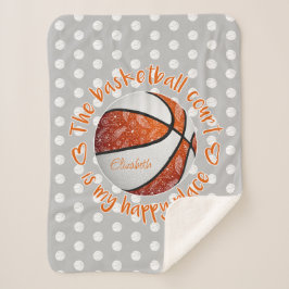 Cobertor Sherpa campo de basquetebol branco laranja, meu lugar fel