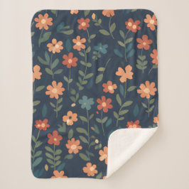 Cobertor Sherpa Campo de Flores Silvestres Rústicas em Azul Naval