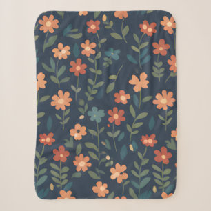 Cobertor Sherpa Campo de Flores Silvestres Rústicas em Azul Naval