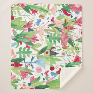 Cobertor Sherpa Campos Florais: Padrão de Casas de Aquarela