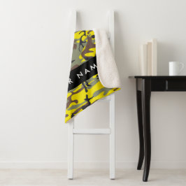 Cobertor Sherpa Camuflagem amarela e castanha Seu nome Personaliza