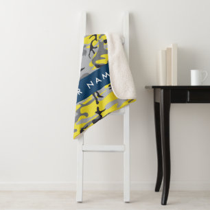 Cobertor Sherpa Camuflagem Amarela e Cinza Personalize seu nome