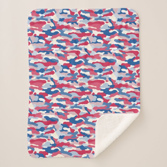 Cobertor Sherpa Camuflagem Azul e Branco Vermelho (Frente)