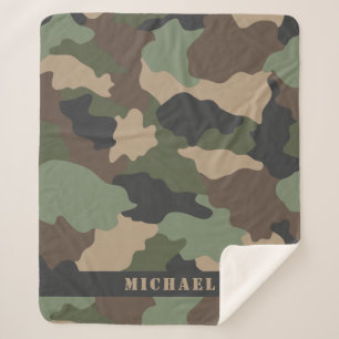 Cobertor Sherpa Camuflagem Militar Khaki Verde Monograma