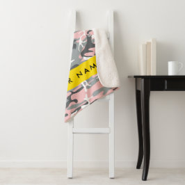 Cobertor Sherpa Camuflagem rosa e Cinza Seu nome Personaliza