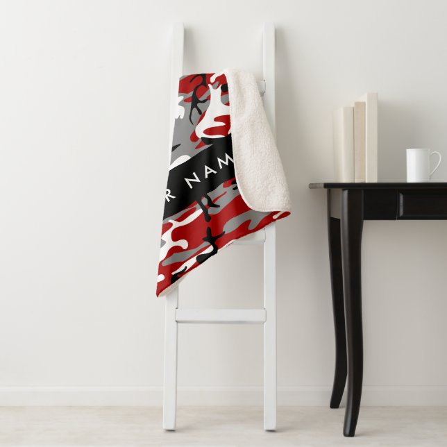 Cobertor Sherpa Camuflagem Vermelha e Cinza Seu nome Personaliza (In Situ)