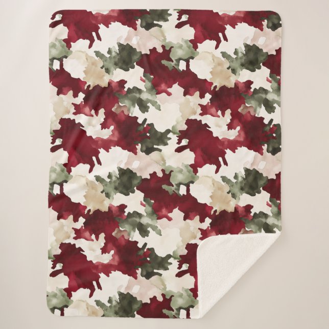 Cobertor Sherpa Camuflagem Vermelho Verde Creme (Frente)