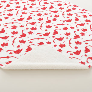 Cobertor Sherpa Canada Geese and Maple Leaves - canadense flag red
