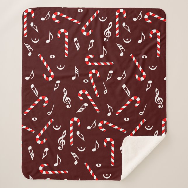 Cobertor Sherpa Candy Cane Music Notes (Frente)