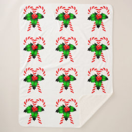 Cobertor Sherpa Candy Canes E Holly Sherpa Blanket