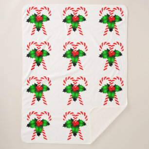 Cobertor Sherpa Candy Canes E Holly Sherpa Blanket