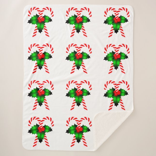 Cobertor Sherpa Candy Canes E Holly Sherpa Blanket (Frente)
