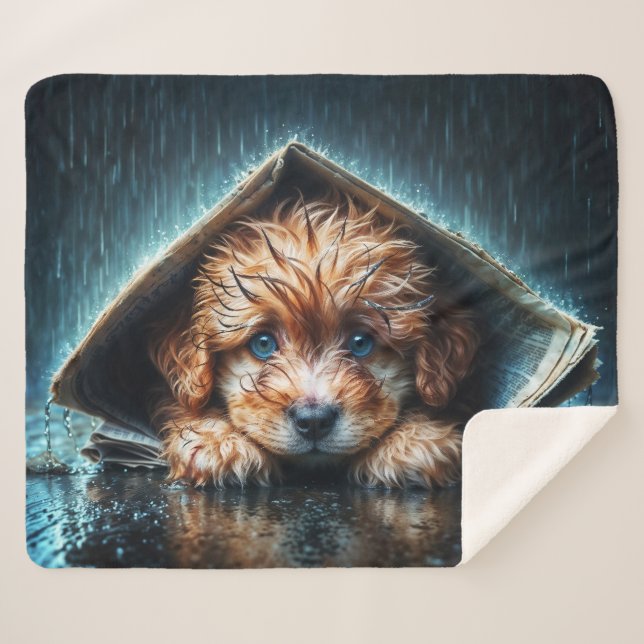 Cobertor Sherpa Canino úmido e coração em tempo tempestuoso (Frente (Horizontal))