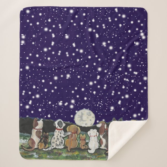 Cobertor Sherpa Caninos Marinho Blue Night Sky Puppy Stars (Frente)