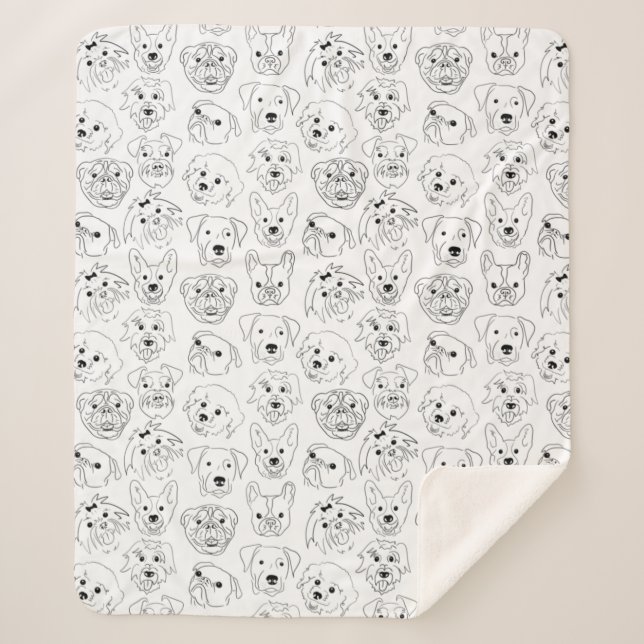 Cobertor Sherpa Caninos Por Todo O Desenho Da Linha De Impressão (Frente)