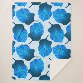 Cobertor Sherpa Canna Tropicanna Folhas Tropicais em Azul
