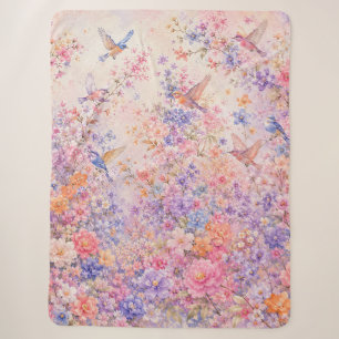 Cobertor Sherpa Canto de Pássaros Entre Flores