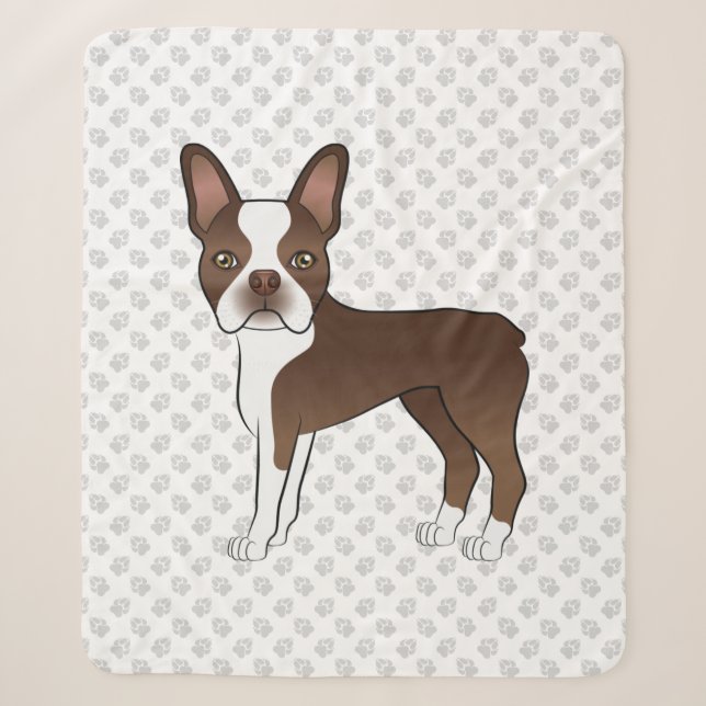 Cobertor Sherpa Cão Cartoon Boston Terrier Marrom E Branco & Patas (Frente)