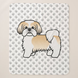 Cobertor Sherpa Cão de Cartoon Dourado e branco Shih Tzu
