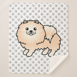 Cobertor Sherpa Cão e patas de cartoon canino creme Pomeraniano