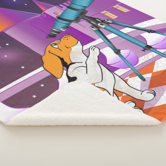 Cobertor Sherpa Cãozinho bege vermelho e telescópio no castelo (3/4)