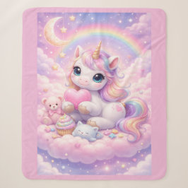 Cobertor Sherpa Caprichoso Unicórnio Pastel Kawaii e Amigos nas Nu