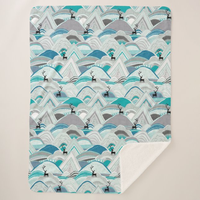 Cobertor Sherpa caribou montanhas azul (Frente)