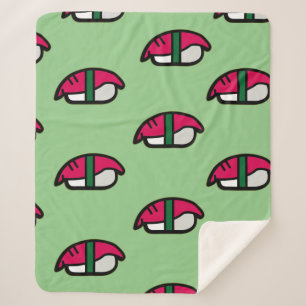 Cobertor Sherpa Caricatura Kawaii Sushi, Arroz de Peixe e Seaweed