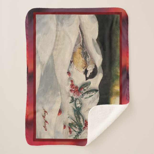 Cobertor Sherpa Carol the Chick-a-Dee with Mistletoe (Frente)