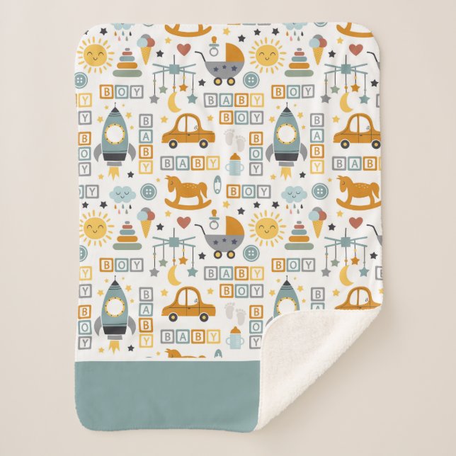 Cobertor Sherpa Carro e Padrão de Brinquedo bonitinho com nome (Frente)