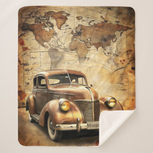 Cobertor Sherpa Carro vintage Personalizado Mapa Mundial Antiqua