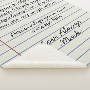 Cobertor Sherpa Carta de amor manuscrita do notebook ou mensagem p