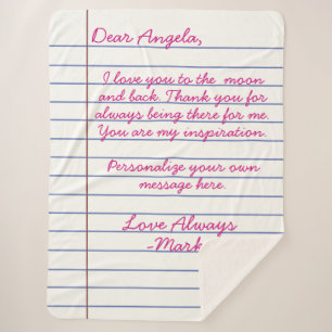 Cobertor Sherpa Carta de amor manuscrita do notebook ou mensagem p