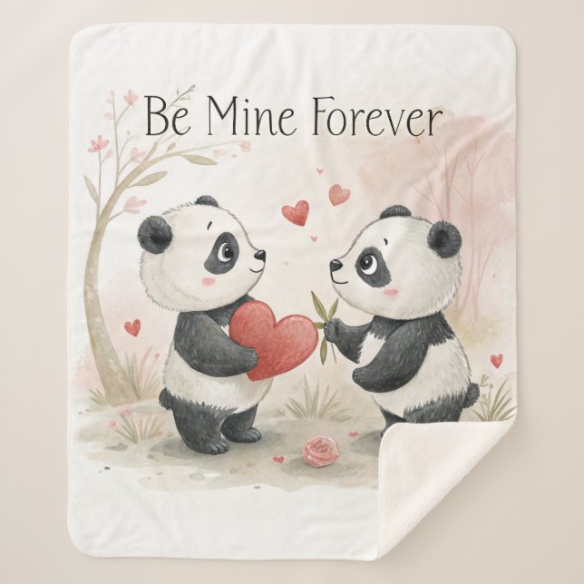 Cobertor Sherpa Cartão de Panda Românico - Seja Meu Para Sempre (Frente)