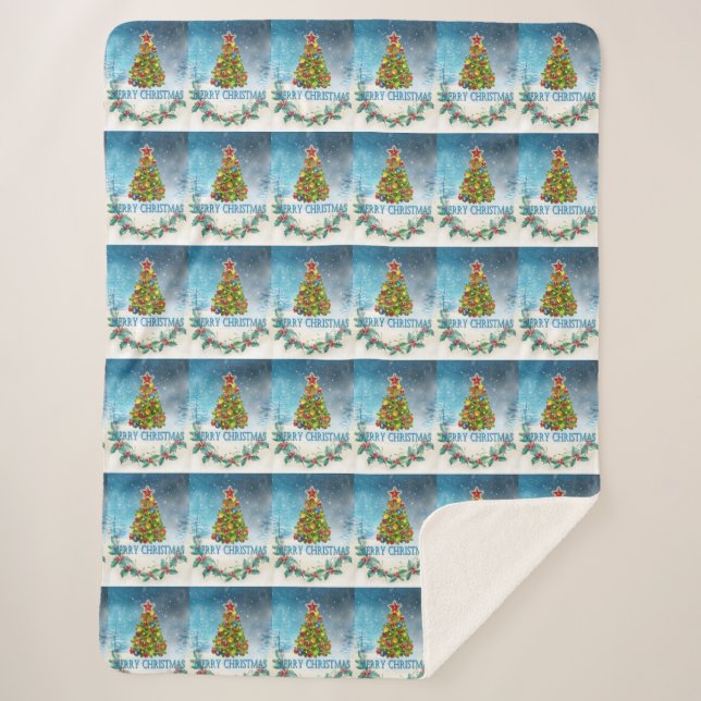 Cobertor Sherpa Cartão Feliz de Natal (Frente)