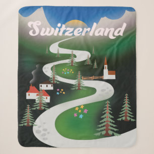 Cobertor Sherpa Cartaz de férias estilo vintage da Suíça